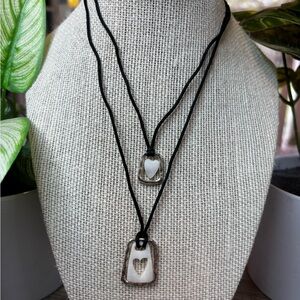 Mother & Daughter Elegant Black and Silver Heart Pendant Necklace’s